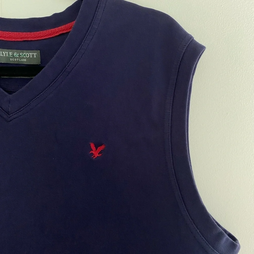 LYLE & SCOT SCOTLAND 100% Combed Cotton Navy and Red Sweater Vest Men’s Sz M - Picture 3 of 6